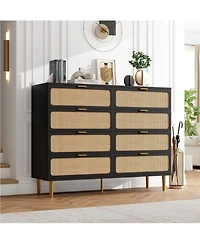 gaomon Rattan -Drawer Dresser, Tall Wood Chest with Wide Top, Large Storage Cabinet for Bedroom, Living Room