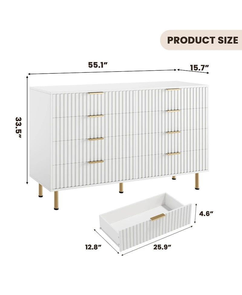 Gaomon Fluted 6 Drawer Storage Dresser, Tall Modern Chest with Ample Deep Drawers and Wide Top