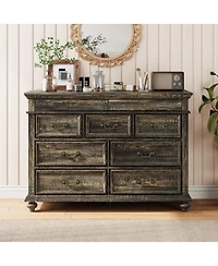 gaomon 47-Inch Wide Farmhouse 9-Drawer Wood Bedroom Dresser with Rustic Design and Metal Handles