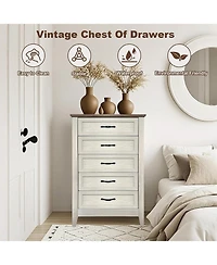 gaomon Vintage Style 5-Drawer Wood Dresser, Tall Storage Chest for Closet, Kids Bedroom, Nursery, Hallway, or Living Room
