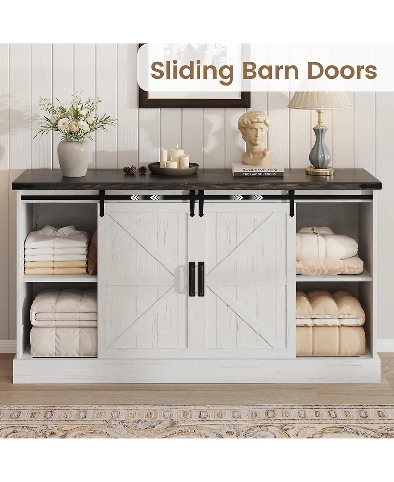 Gaomon 59" Farmhouse 4-Drawer Dresser with Sliding Barn Doors, Wide Tv Stand and Storage Chest for Bedroom or Closet