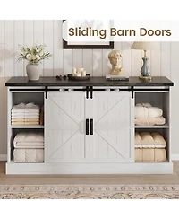 Gaomon 59" Farmhouse 4-Drawer Dresser with Sliding Barn Doors, Wide Tv Stand and Storage Chest for Bedroom or Closet