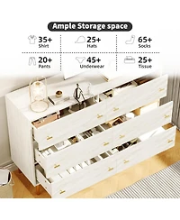 Gaomon White Rustic 6-Drawer Bedroom Dresser, 47.2" Wide Vintage Chest with Bar Handles