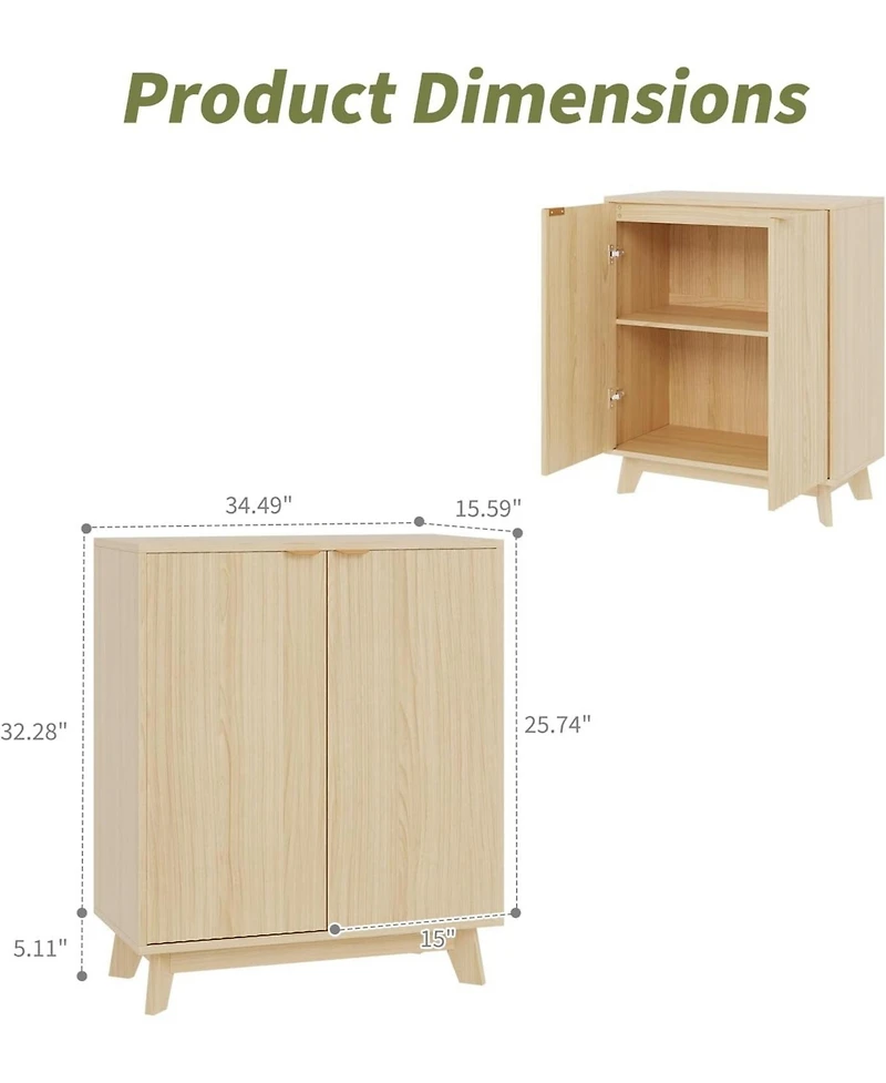 gaomon Fluted Accent Buffet Cabinet with Storage 2-Door Mid-Century Sideboard with Adjustable Shelves Console Table for Living Room Kitchen Entryway