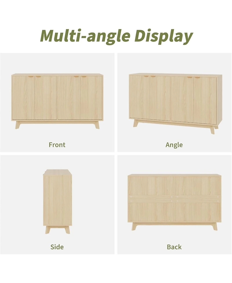 Gaomon 4-Door Fluted Sideboard Buffet Cabinet, Mid-Century Storage Console with Adjustable Shelves for Living Room