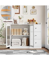 Gaomon 43" Modern Buffet Cabinet with Storage, Sideboard Kitchen Cabinet with Guardrail, Adjustable Shelves & 3 Drawers, Wood Buffet Table