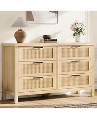 Gaomon Fluted 6-Drawer Bedroom Dresser, 47.4" Wide Mid-Century Modern Chest with Storage Cabinet & Large Drawers for Bedroom and Living Room