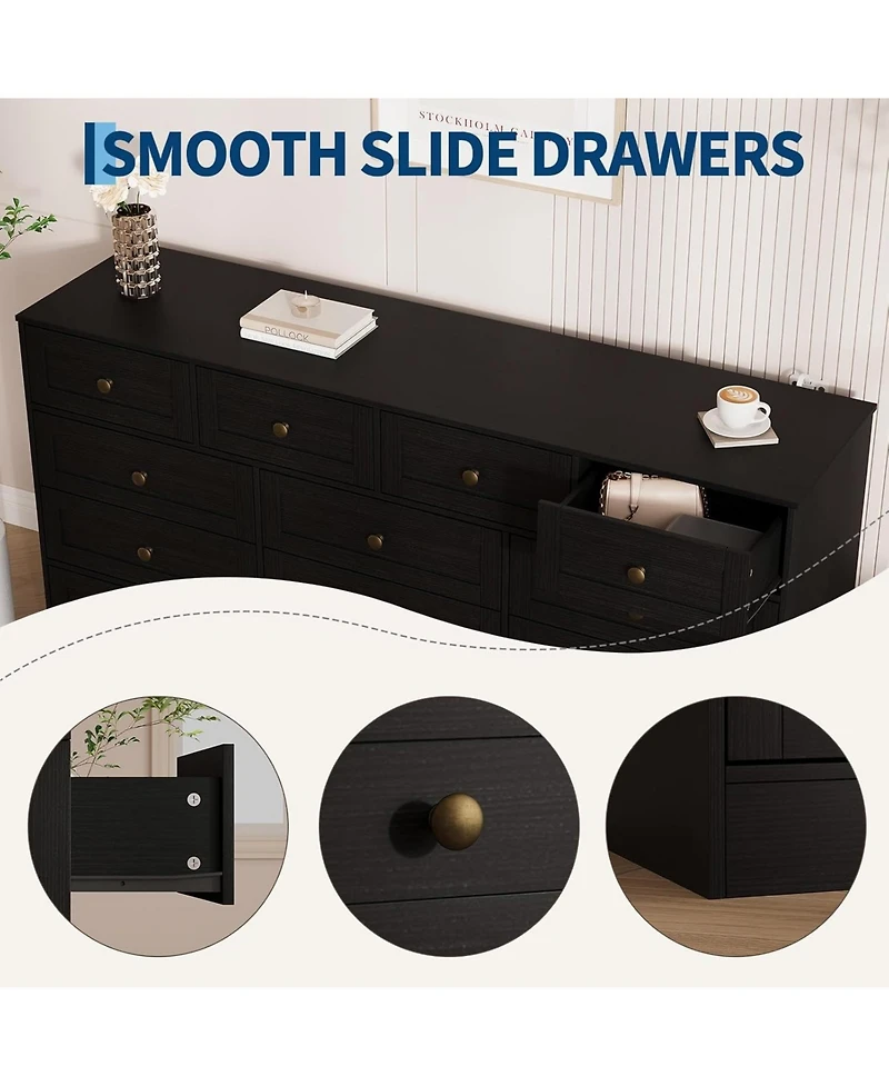 gaomon 12-Drawer Wooden Bedroom Dresser, Wide Chest with Storage Organizer & Tv Stand for 65" Tv, Clothes Living Room, Hallway, 61"x15.75"