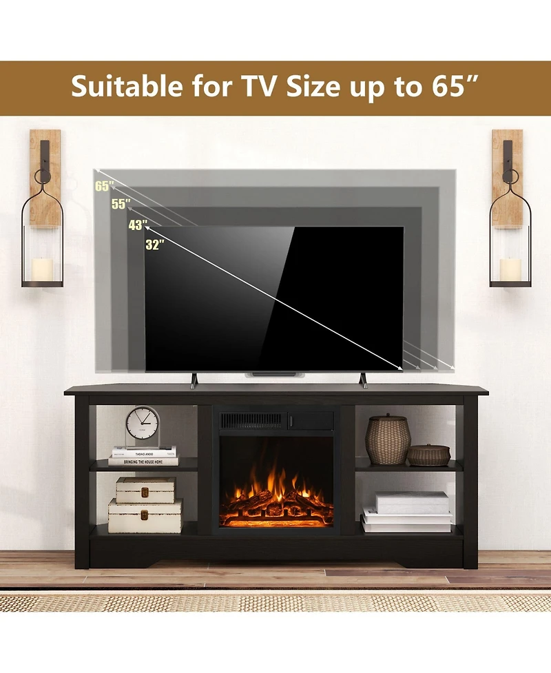 Gymax 58'' Fireplace Tv Stand w/ 18'' 1500W Electric Fireplace Adjustable Brightness