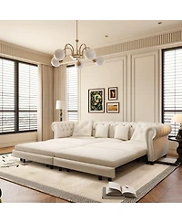 Maison Boucle 89" Sleeper Sofa Bed, King Velvet Pull-Out Couch with Chaise Lounge & Ottoman, 3-in-1 Tufted for Living Room