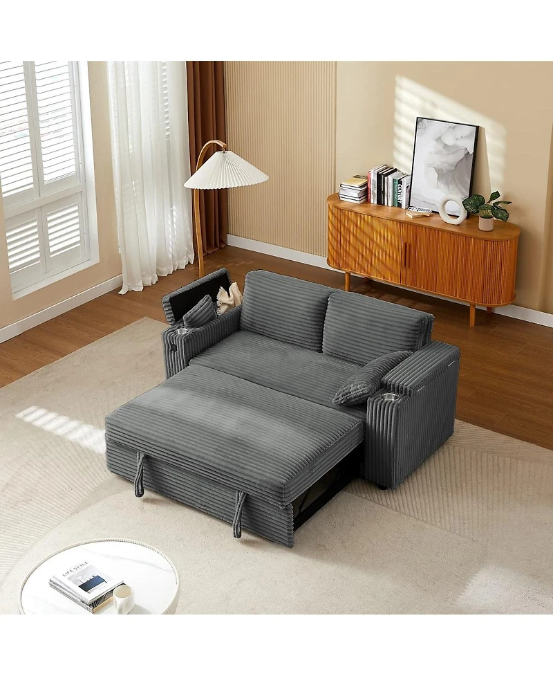 Maison Boucle 67" Pull-Out Sleeper Sofa Bed with Usb Port & Cup Holders, Convertible Loveseat with Adjustable Backrest for Small Spaces-Maison Bo