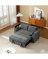 Maison Boucle 67" Pull-Out Sleeper Sofa Bed with Usb Port & Cup Holders, Convertible Loveseat with Adjustable Backrest for Small Spaces-Maison Bo