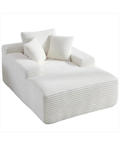 Boyel Living 67 Inch White Velvet Chaise Lounge Chair with 9.9 Wide Armrests and Deep Seat for Room