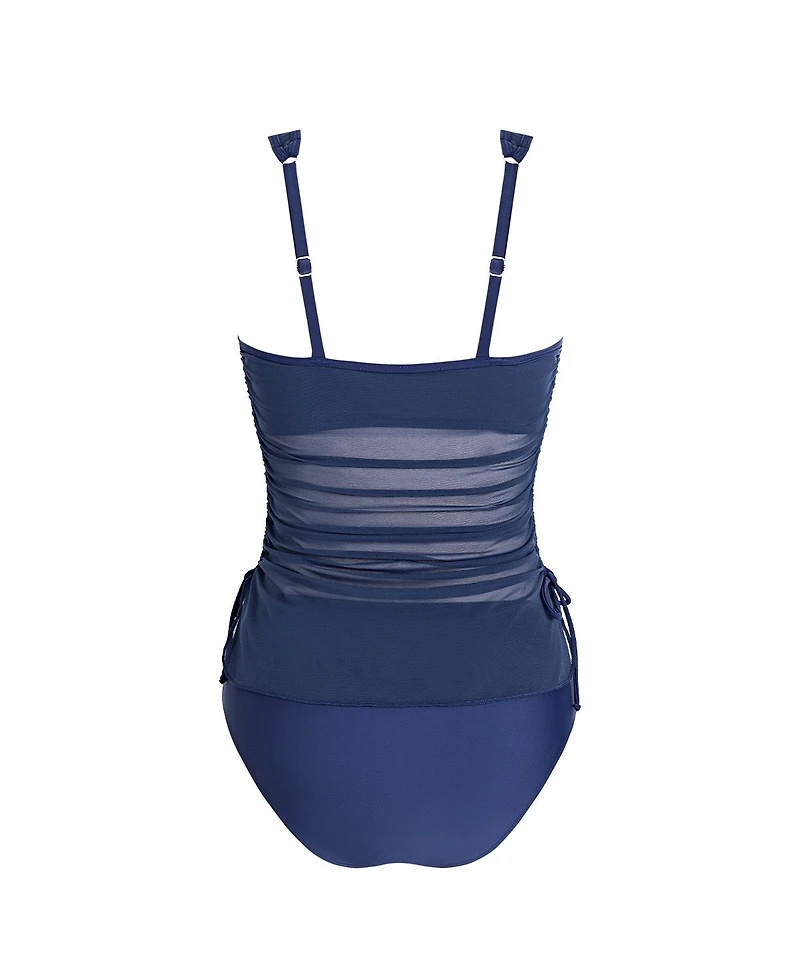 Cupshe Women's V Neck Mesh One Piece Swimsuit with Drawstring Detail