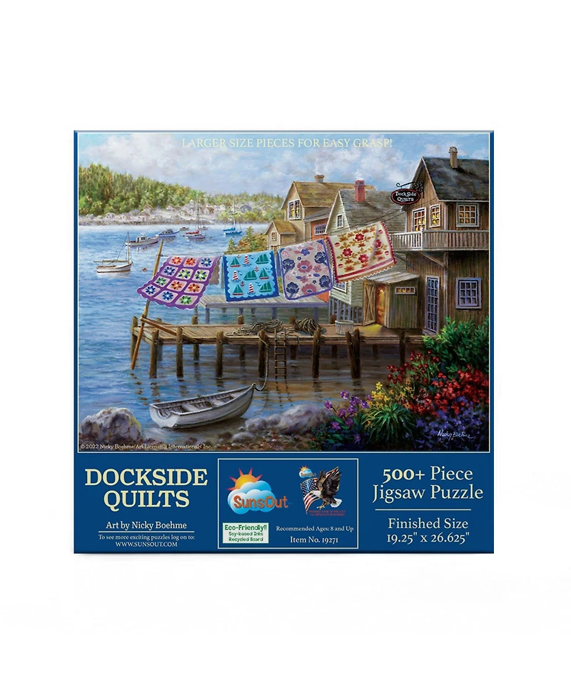 SunsOut Dockside Quilts 500 piece Jigsaw Puzzle for Adults Large Pieces