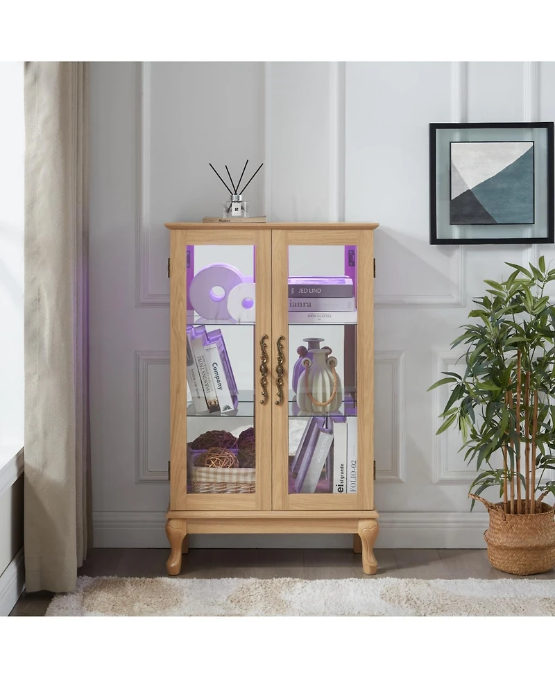 Streamdale Furniture Light Oak Curio Cabinet with Led & Adjustable Shelves