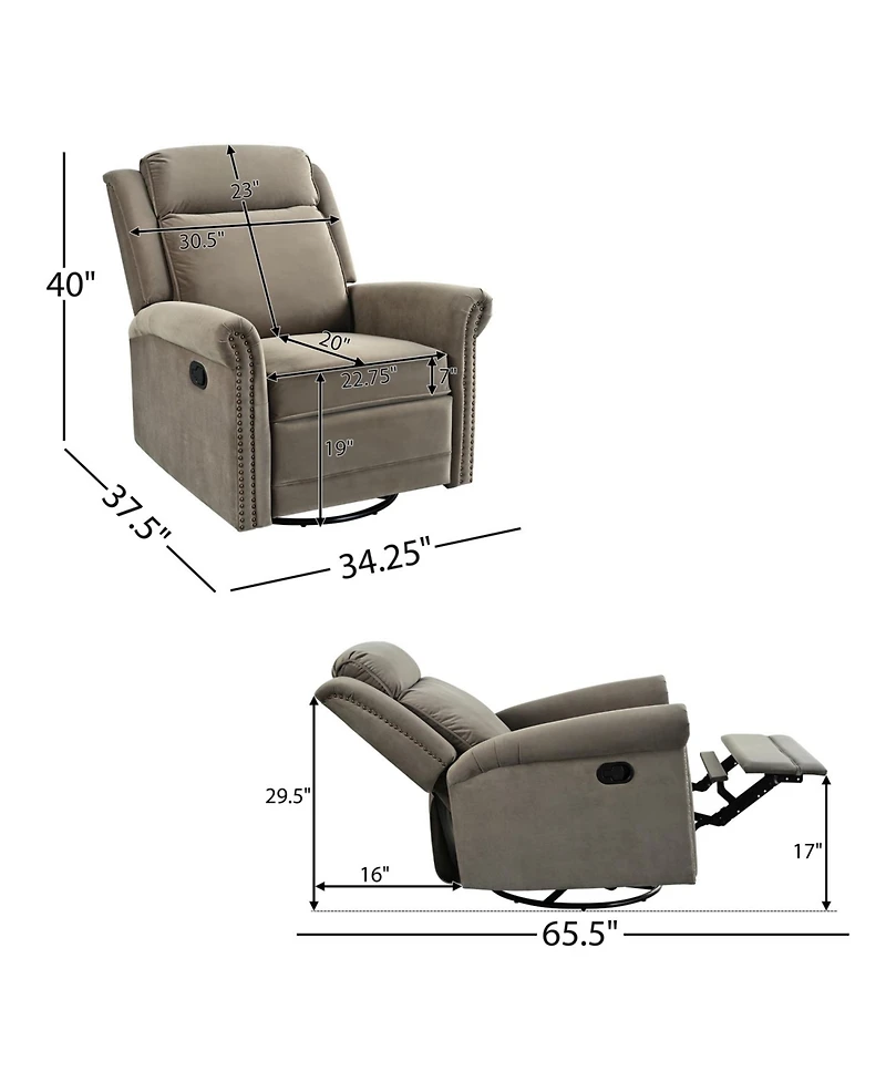 Streamdale 360 Swivel Rocking Recliner, Adjustable Backrest, Light Brown