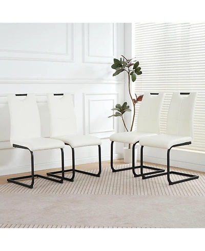 Streamdale Furniture Streamdale Modern White Pu Dining Chair with Black Metal Legs (Set of 4
