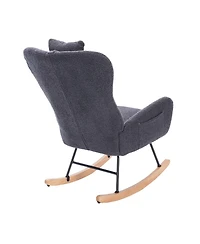 Streamdale Furniture Teddy Upholstered Nursery Rocking Chair for Living Room Bedroom(Dark Grey Teddy)