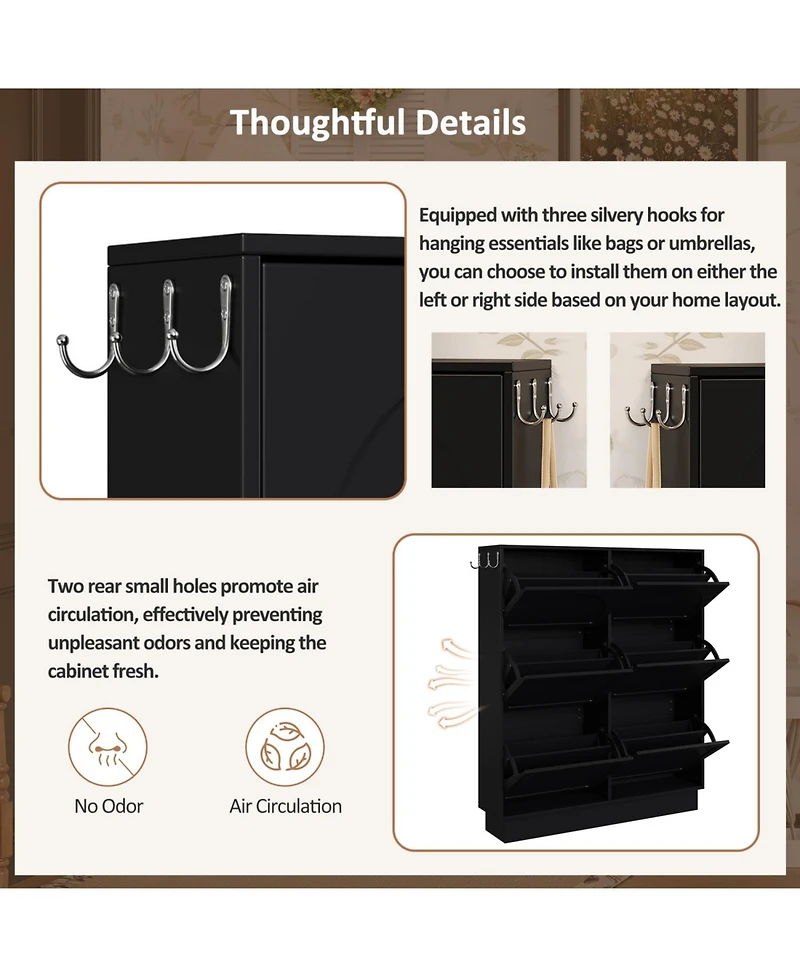 Streamdale Furniture Modern Narrow Shoe Cabinet - Cream & Black