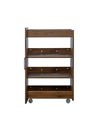 Streamdale Furniture 70.87" Display Cabinet, 4-Tier Pull-Out Shelf, 2 Glass Doors, Modern Bookshelf
