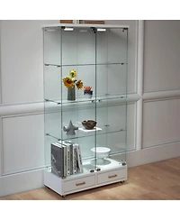 Streamdale Furniture White Glass Display Cabinet w/ Drawers & Led Lights