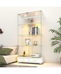 Streamdale Furniture White Glass Display Cabinet w/ Drawers & Led Lights