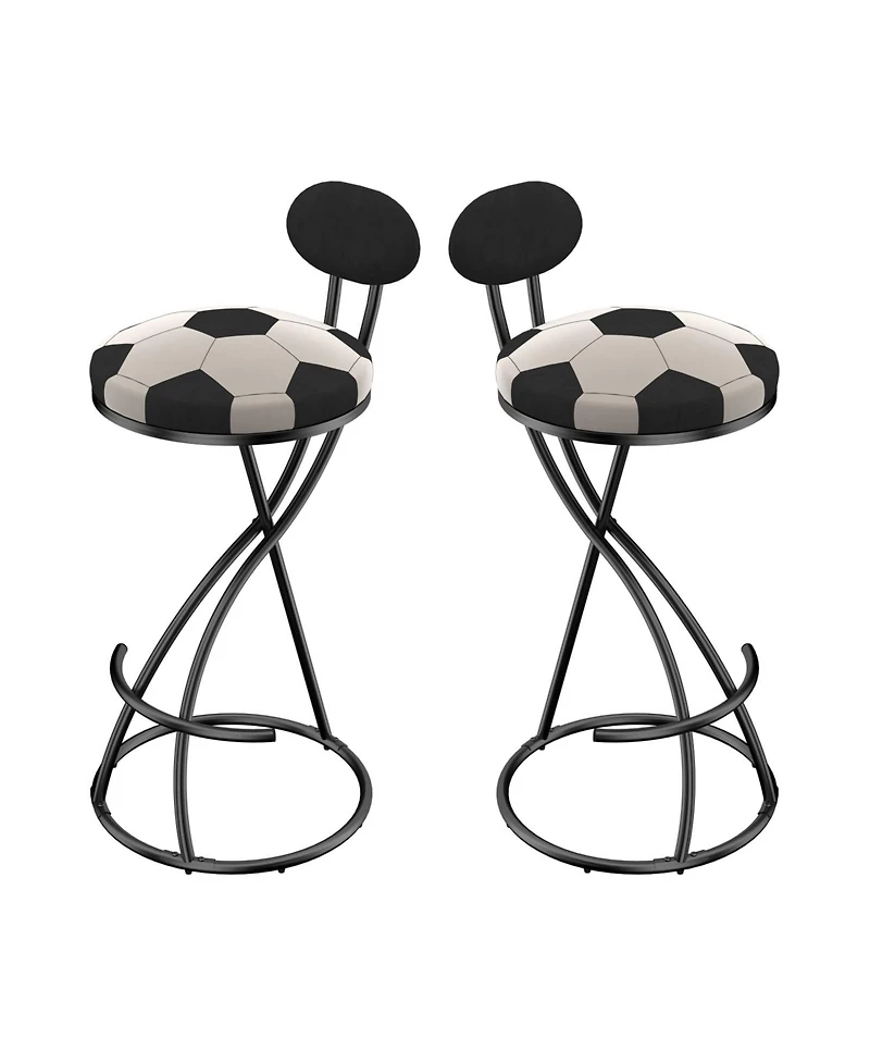 Streamdale Furniture Velvet Football Print Bar Stools Set of 2 - Black Frame