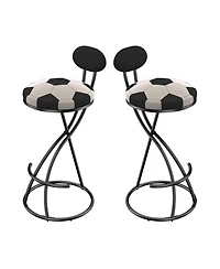 Streamdale Furniture Velvet Football Print Bar Stools Set of 2 - Black Frame