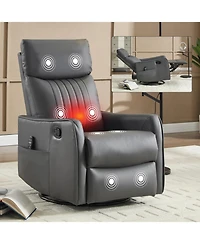 Streamdale Furniture Grey Faux Leather Massage Recliner Rocker Swivel Chair