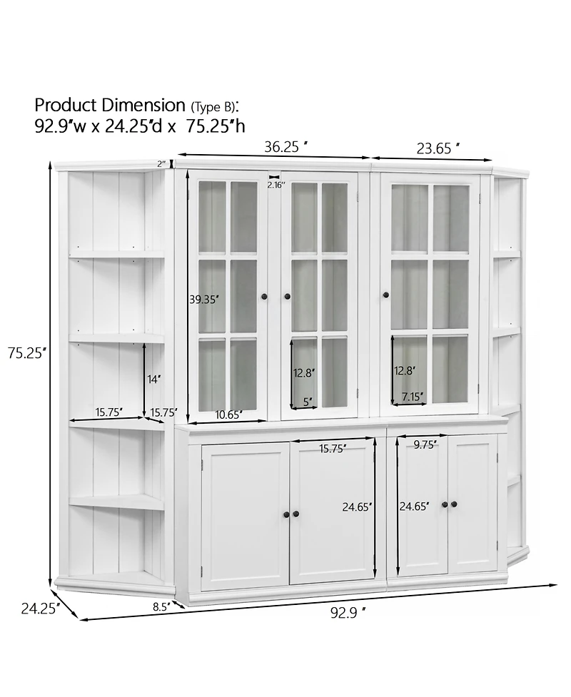 Streamdale Furniture White Retro Wall Display Cabinet with Bookshelves