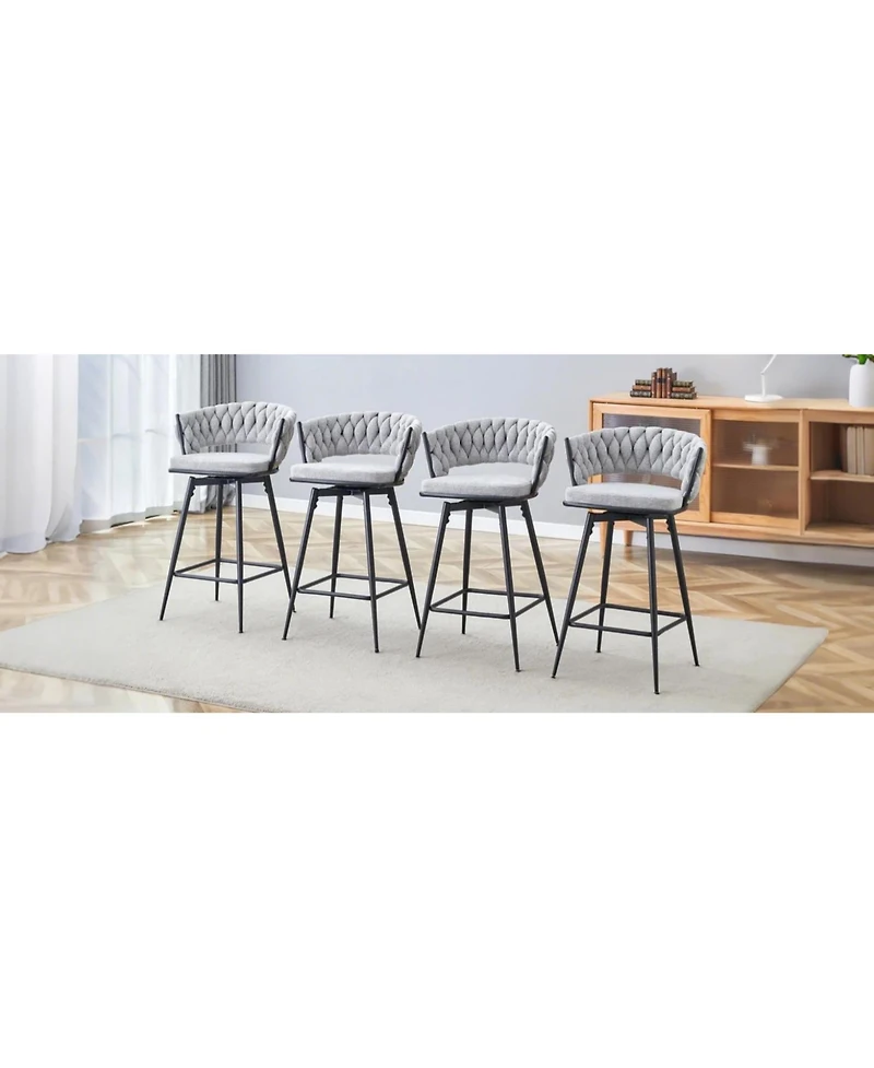 Streamdale Furniture Rotating Linen Bar Stools - Beige & Black (Set of 4)