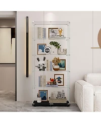 Streamdale Furniture Bluetooth Led Tempered Glass Display Cabinet with Lock & Casters