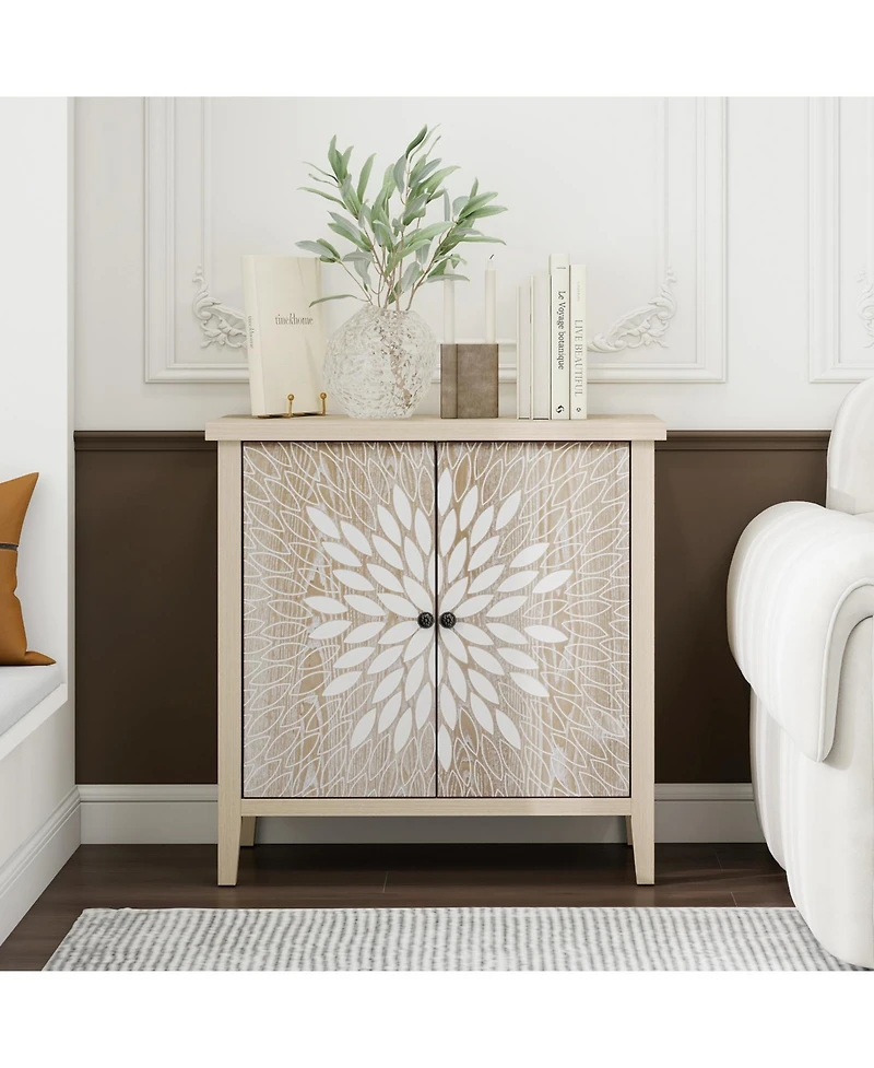 Streamdale Furniture Carved 2-Door Storage Cabinet with Adjustable Shelf