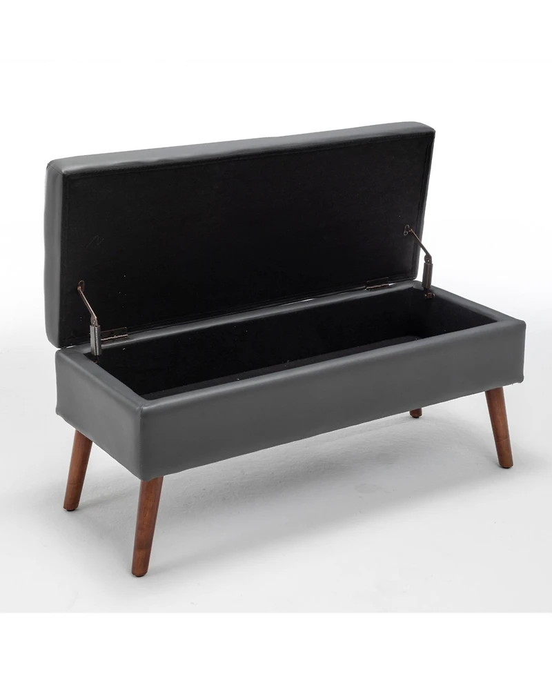Streamdale Furniture Dark Grey Leather Storage Bench 43.3