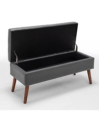Streamdale Furniture Dark Grey Leather Storage Bench 43.3