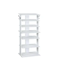 Streamdale Furniture 7-Tier Vertical Shoe Rack Organizer with Hooks - White