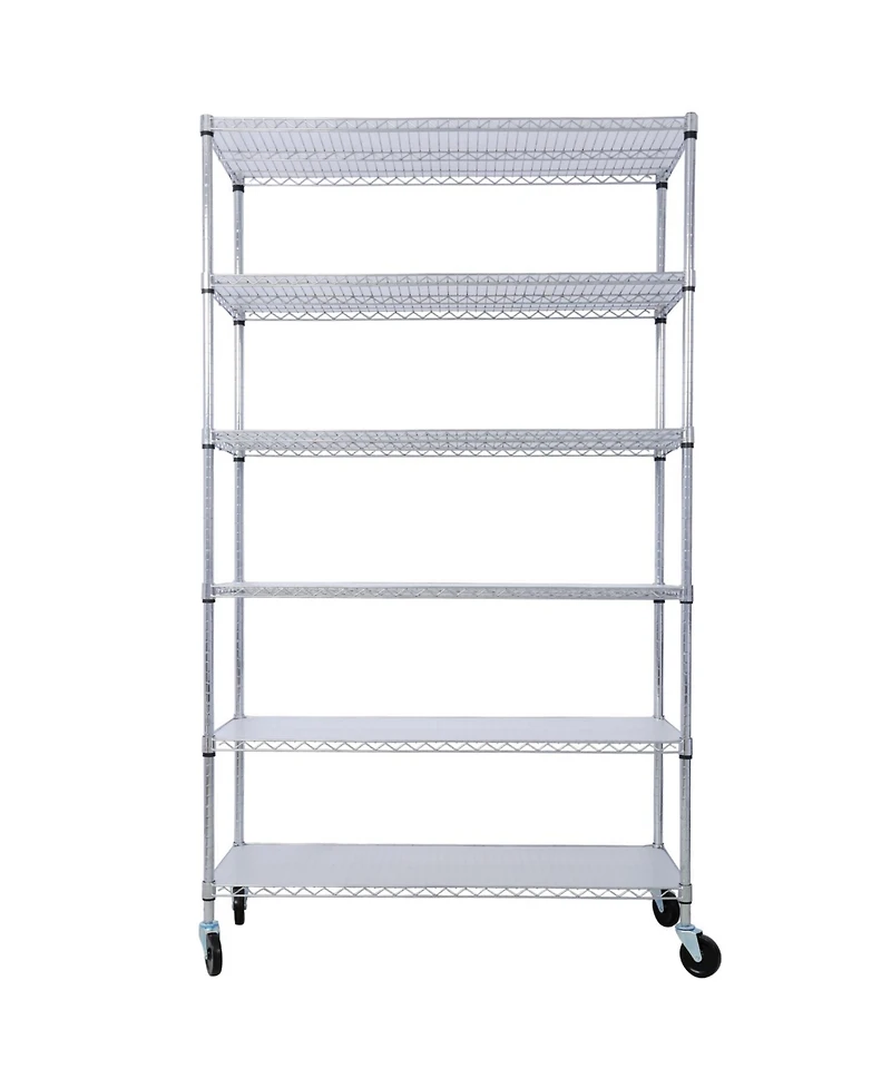 Streamdale Furniture 6 Tier 6000lbs Nsf Metal Wire Shelf Unit w/Wheels & Liners Chrome