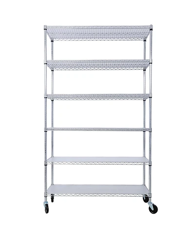 Streamdale Furniture 6 Tier 6000lbs Nsf Metal Wire Shelf Unit w/Wheels & Liners Chrome