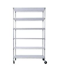 Streamdale Furniture 6 Tier 6000lbs Nsf Metal Wire Shelf Unit w/Wheels & Liners Chrome