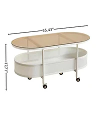 Streamdale Furniture Movable oval metal glass coffee table with storage