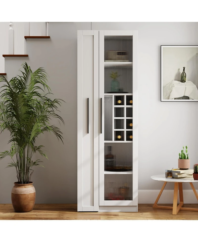 Streamdale Furniture Farmhouse Pantry Cabinet - Pull-Out Shelves & Glass Doors