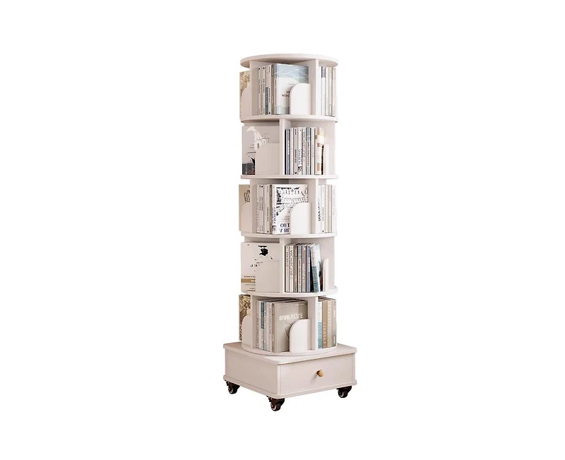 Streamdale Furniture Rotating Bookshelf with Drawer, 6-Tier Corner Bookcase, White