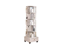 Streamdale Furniture Rotating Bookshelf with Drawer, 6-Tier Corner Bookcase, White