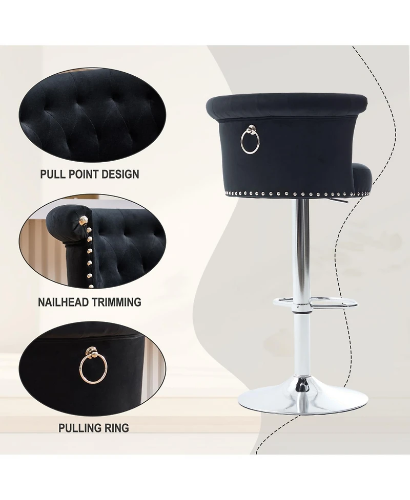 Streamdale Furniture Streamdale Velvet Bar Stool, Adjustable Swivel, Silver Legs