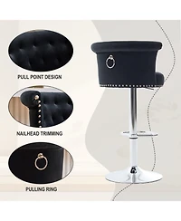 Streamdale Furniture Streamdale Velvet Bar Stool, Adjustable Swivel, Silver Legs