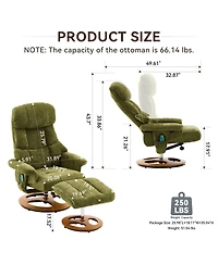 Streamdale Furniture Ergonomic Recliner Chair with Ottoman, Massage, Heat, 360 Swivel, Green