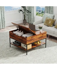 Streamdale Furniture Flip-Top Coffee Table - Dark Walnut & Black Metal - Lift-Top w/ Storage