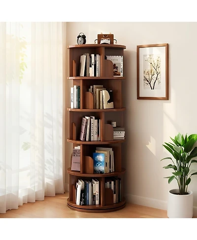 Streamdale Furniture Rotating Bookshelf 5-Tier 360 Spinning Tower - Walnut