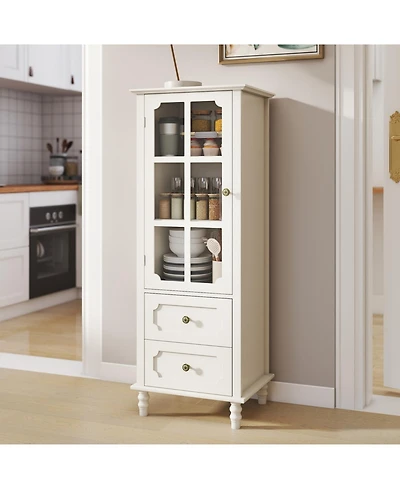 Streamdale Furniture minimalist Buffet Cabinet with Glass Doors & Double Drawer